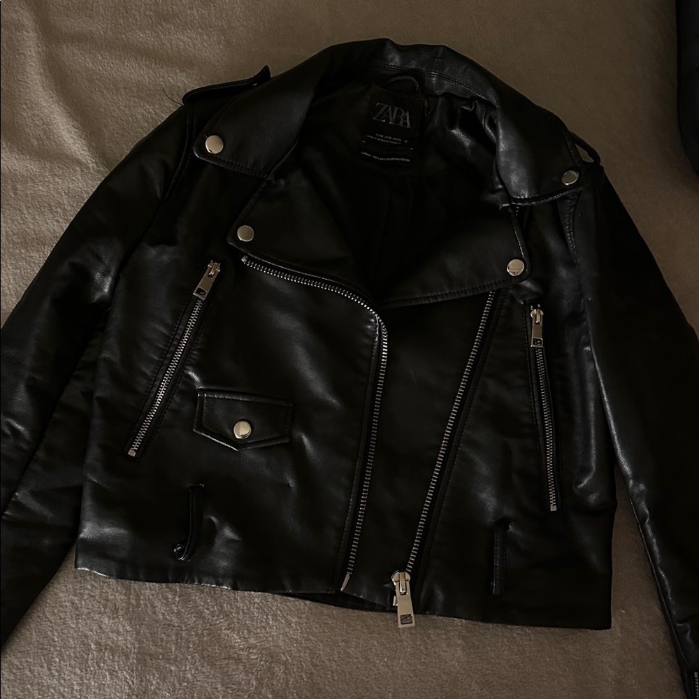 Zara Black Faux Leather Biker Jacket